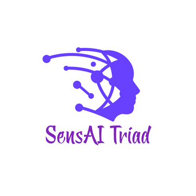 SensAI Triad logo: A stylized profile representing an AI writing tool that provides honest manuscript feedback and story critique for authors.